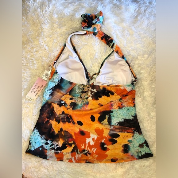 VENUS Orange and Green Halter Tie Front Tankini size 16 - Picture 8 of 12